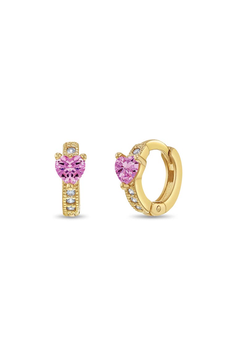 14k Pink Love Heart Hoops, Main, color, Pink