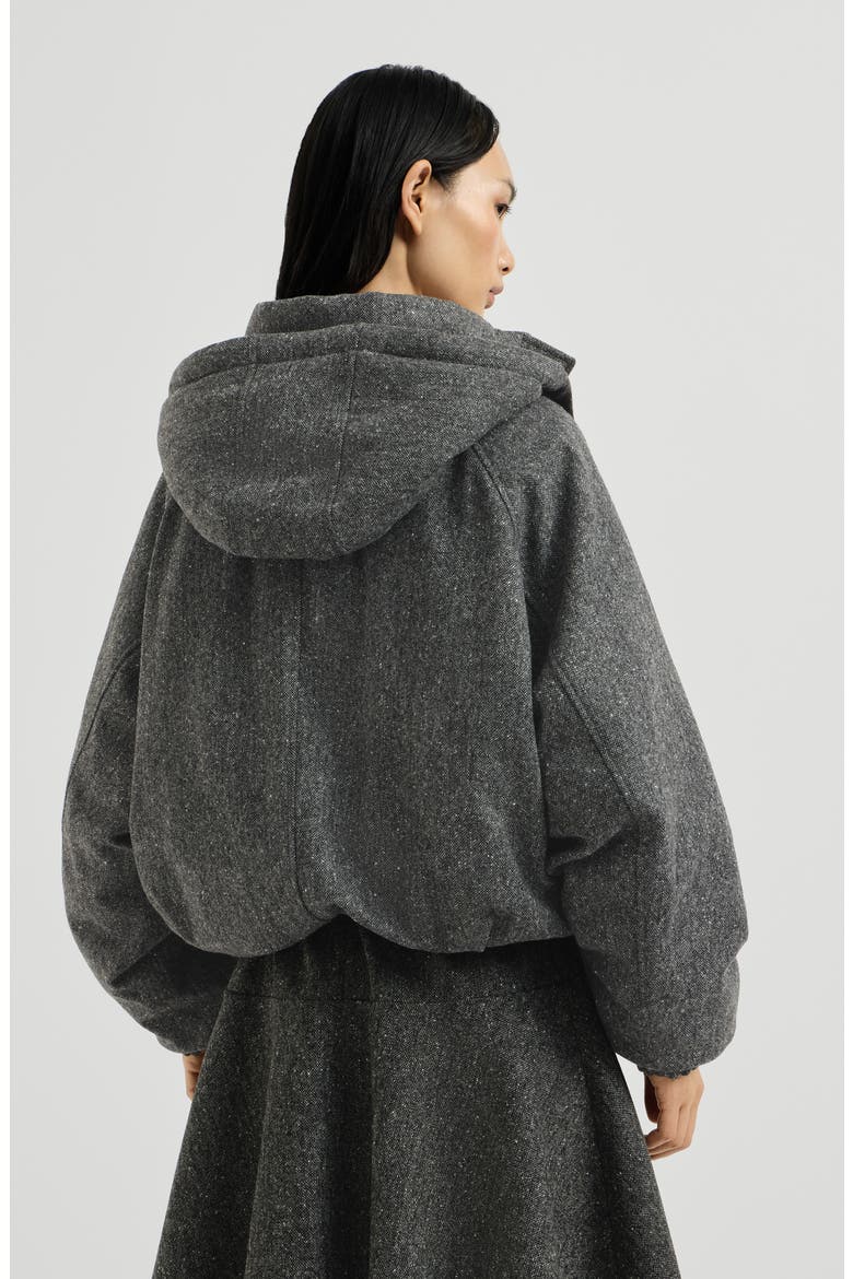 Virgin wool donegal down jacket with detachable hood and shiny zipper pull, Alternate, color, Anthracite