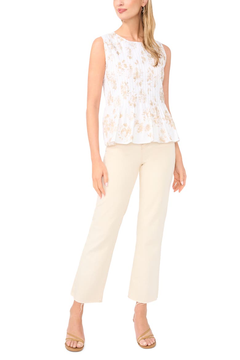 Pleated Sleeveless Peplum Stretch Cotton Top, Alternate, color, ULTRA WHITE
