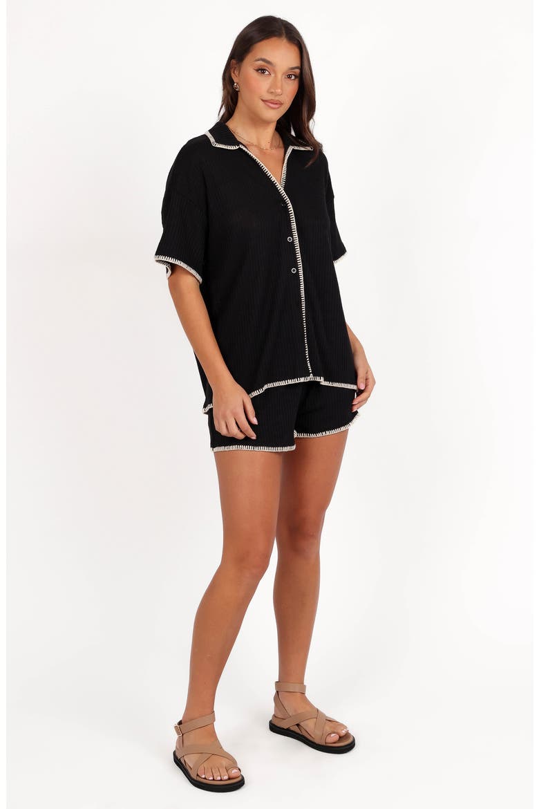 Essen Knit Button-Up Shirt & Pull-On Shorts Set, Alternate, color, BLACK CREAM