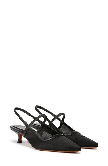Vince Mesh Leather Kitten Slingback Pumps