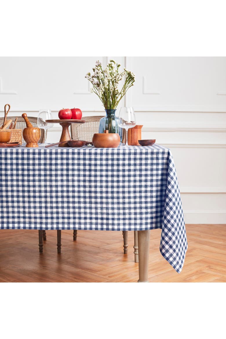 Linen Tablecloth - Gingham Check, Alternate, color, Navy
