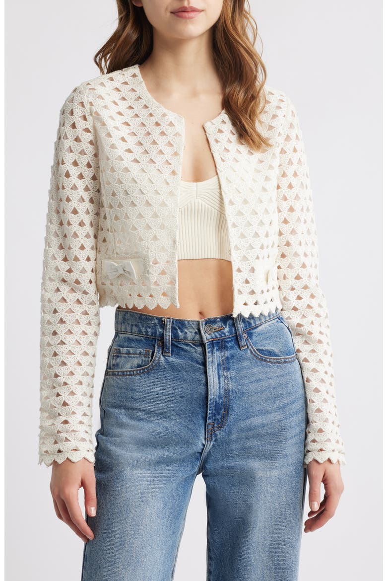 Alaya Cutout Crop Cardigan, Main, color, OPTIC OFF WHITE