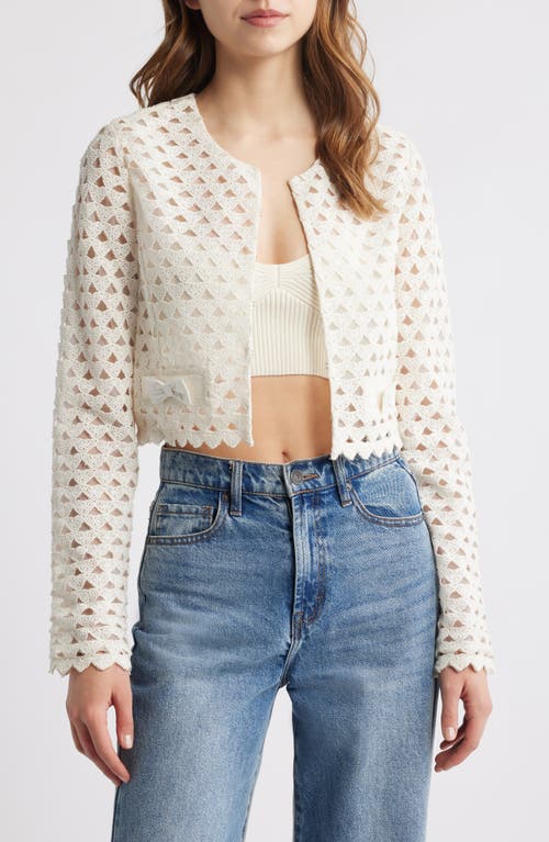 Loveshackfancy Alaya Cutout Crop Cardigan In Optic Off White