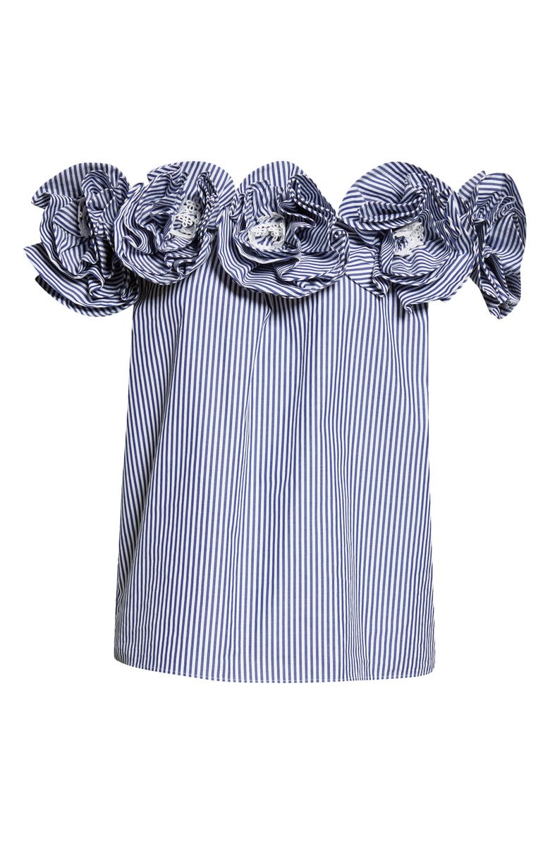 Carolina Herrera Embroidered Flower Off the Shoulder Top, Alternate, color, White/ Blue
