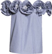 Carolina Herrera Embroidered Flower Off the Shoulder Top