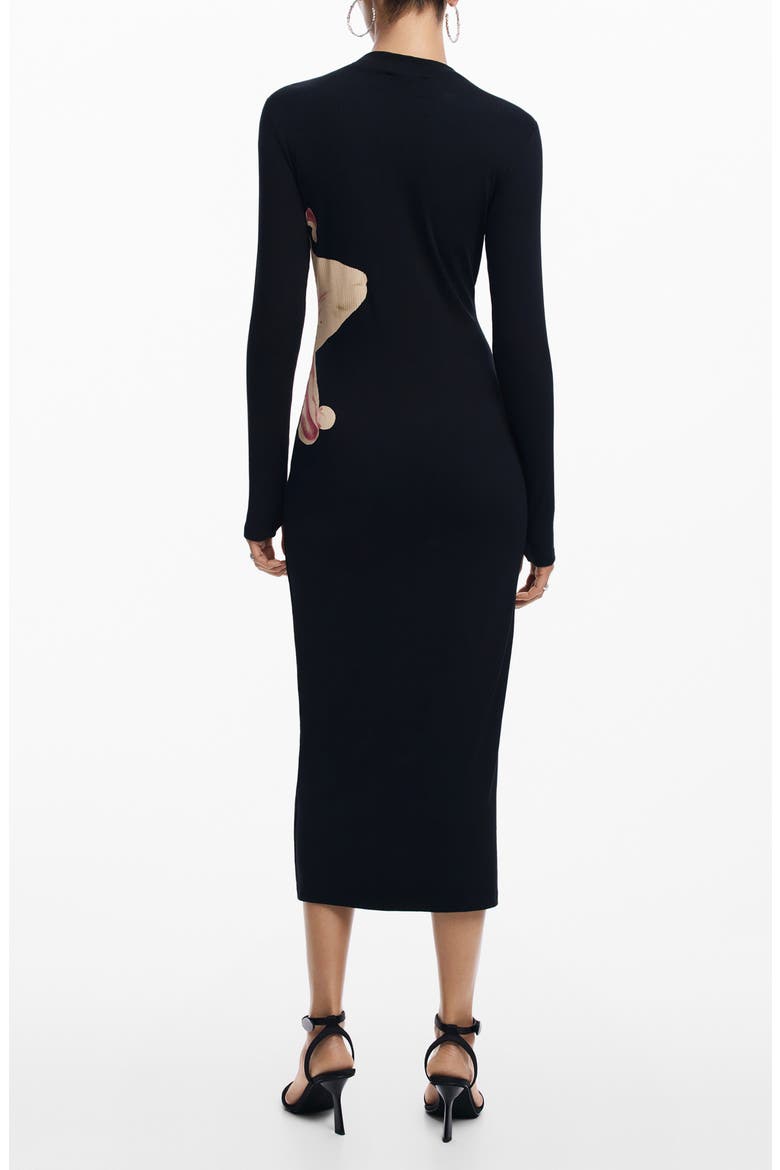 Lilly Print Long Sleeve Rib Midi Sweater Dress, Alternate, color, BLACK