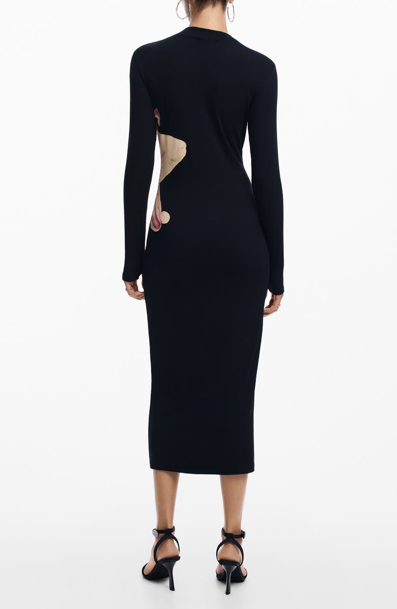 Desigual Lilly Print Long Sleeve Rib Midi Sweater Dress, Alternate, color, 