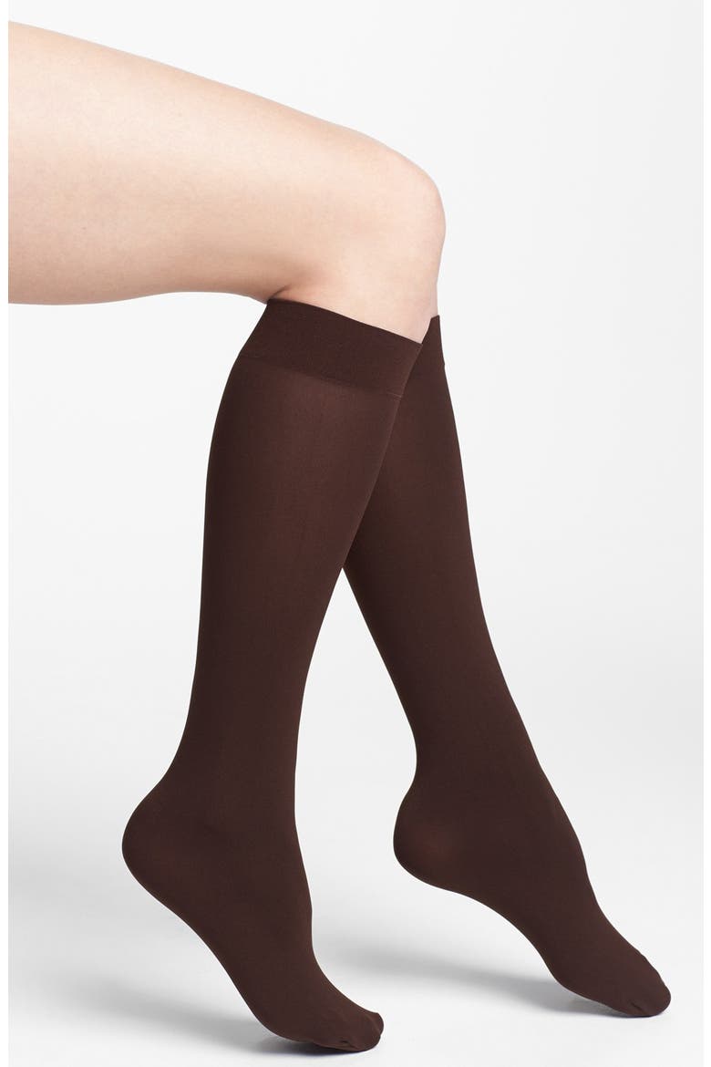 DKNY Opaque Microfiber Knee Highs, Main, color, CHOCOLATE BROWN