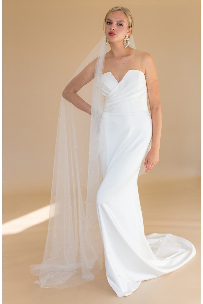 Eudora Imitation Pearl Floor Length Veil (Nordstrom Exclusive), Alternate, color, IVORY