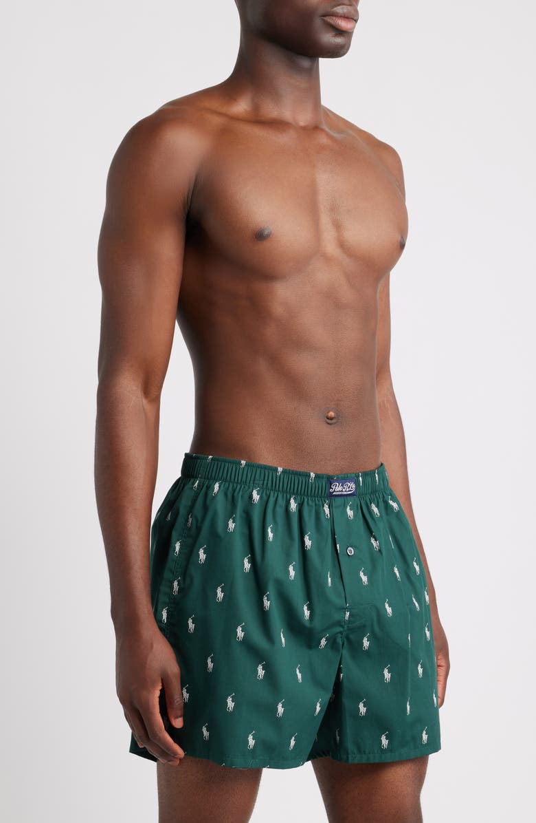 Polo Ralph Lauren Woven Cotton Boxers, Alternate, color, Moss Agate/ Nevis Aopp