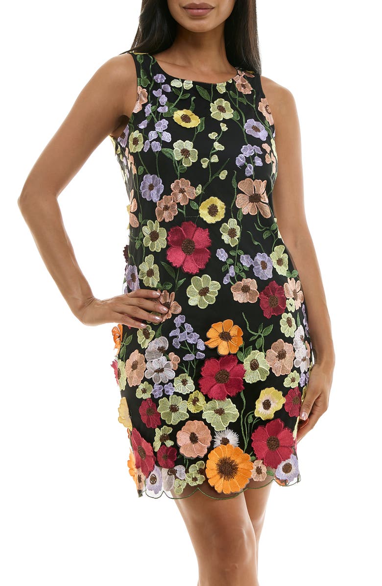 Nina Leonard Floral Embroidered Sheath Dress, Alternate, color, 