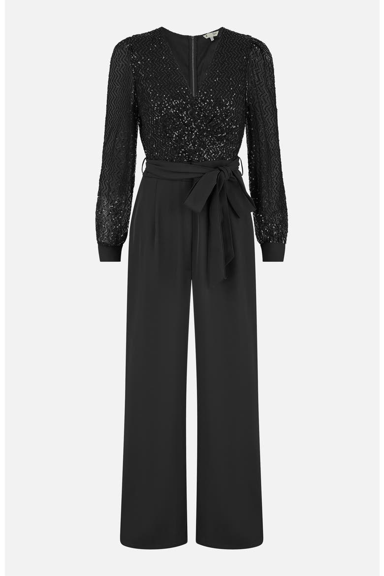 Sequin Wrap Over Jumpsuit, Alternate, color, Black