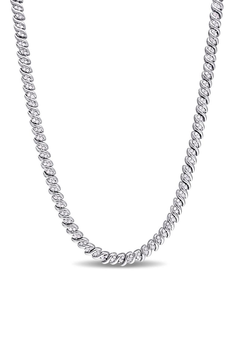 DELMAR Diamond Braided Tennis Necklace - 1ct., Main, color, White