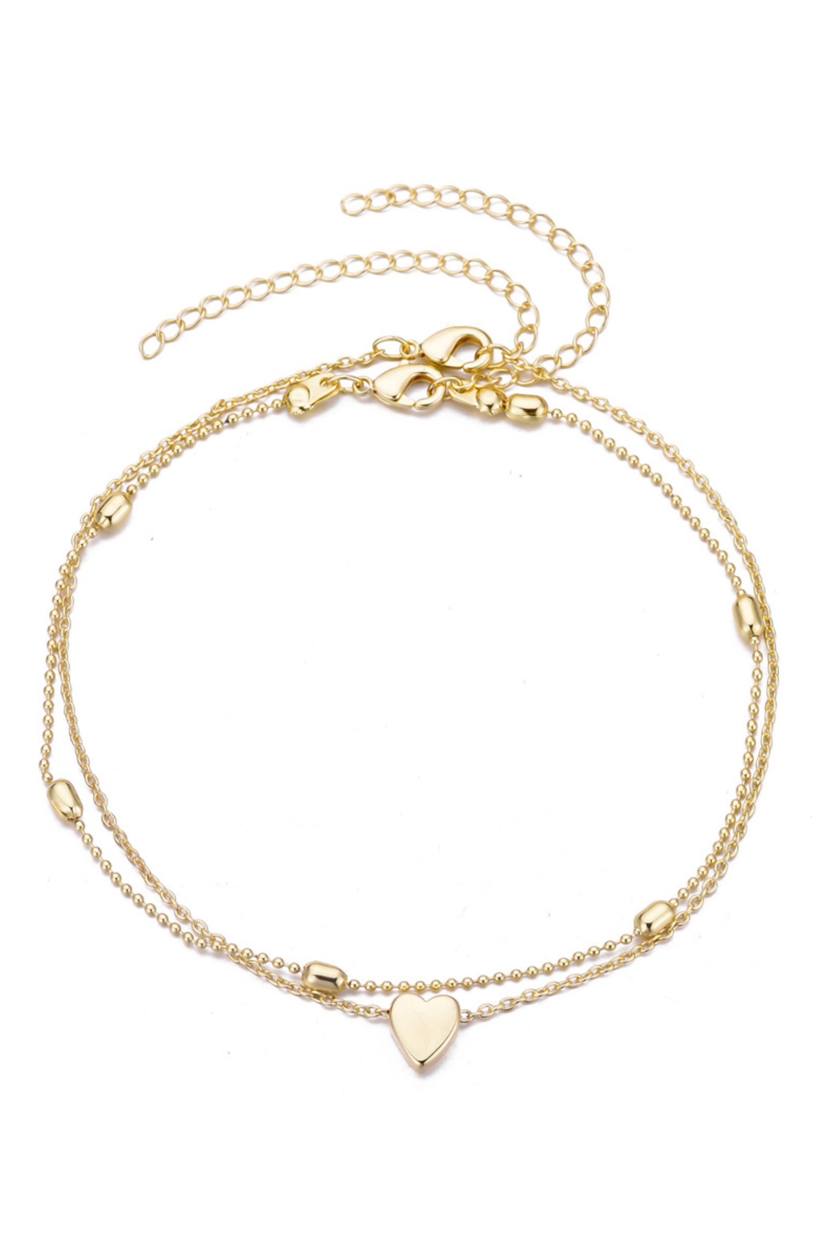Adornia Set of 2 Heart & Station Chain Anklets