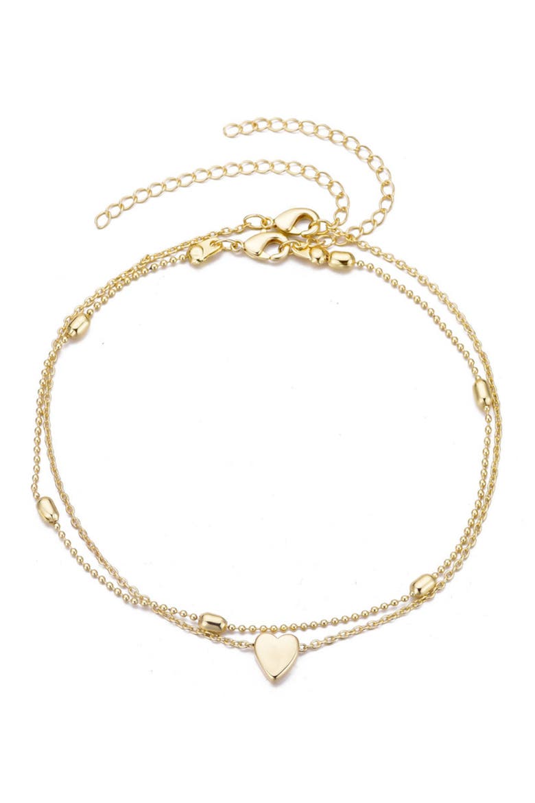 Set of 2 Heart & Station Chain Anklets, Main, color, GOLD