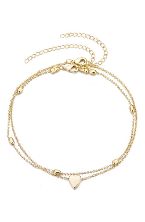 Set of 2 Heart & Station Chain Anklets