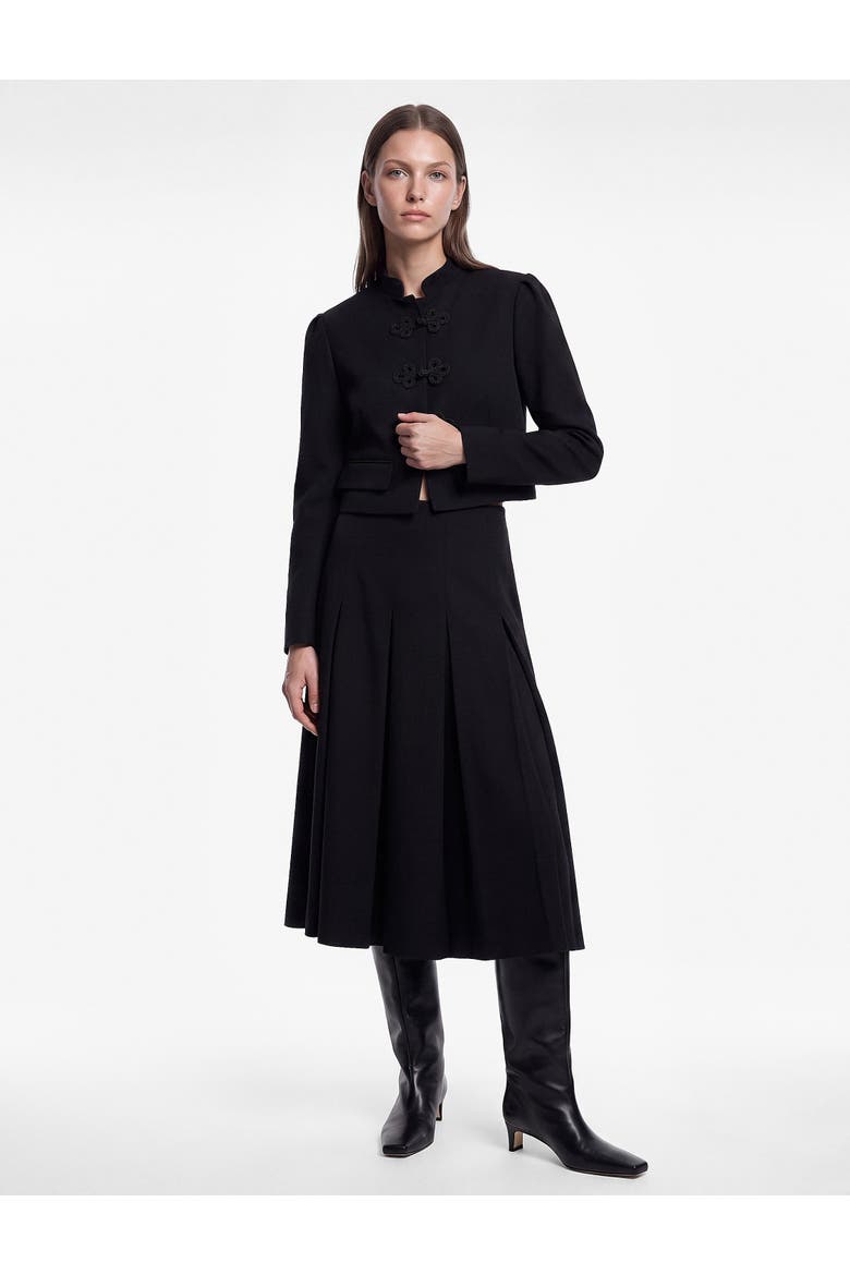 Mandarin Collar Long Sleeve Crop Napoleon Jacket, Main, color, BLACK