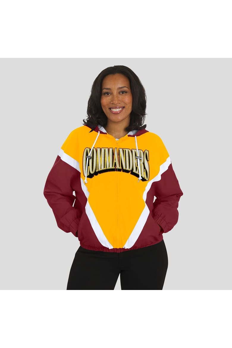 Women's WEAR by Erin Andrews Gold/Burgundy Washington Commanders Retro Crinkle Full-Zip Hoodie Windbreaker, Alternate, color, Gold