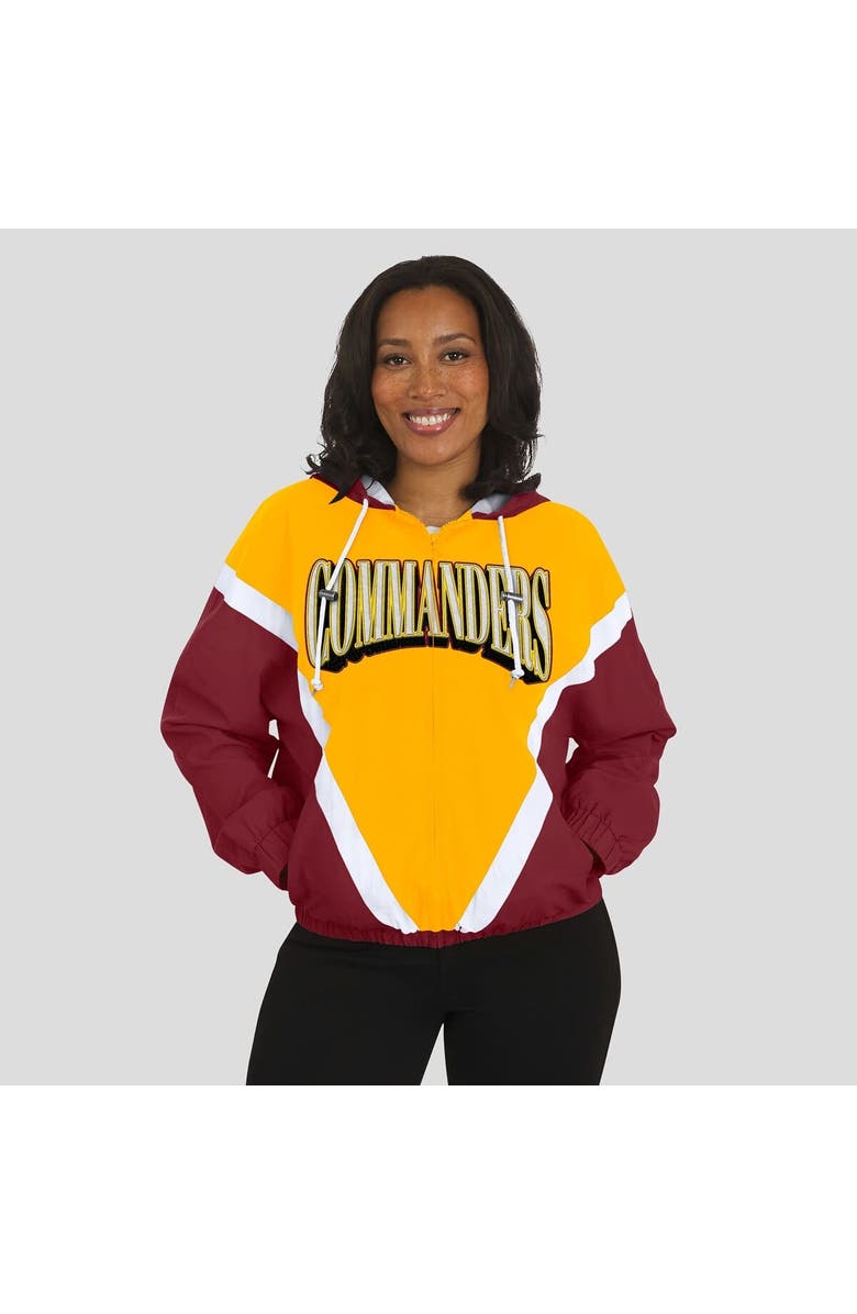 WEAR by Erin Andrews Women's WEAR by Erin Andrews Gold/Burgundy Washington Commanders Retro Crinkle Full-Zip Hoodie Windbreaker, Alternate, color, Gold