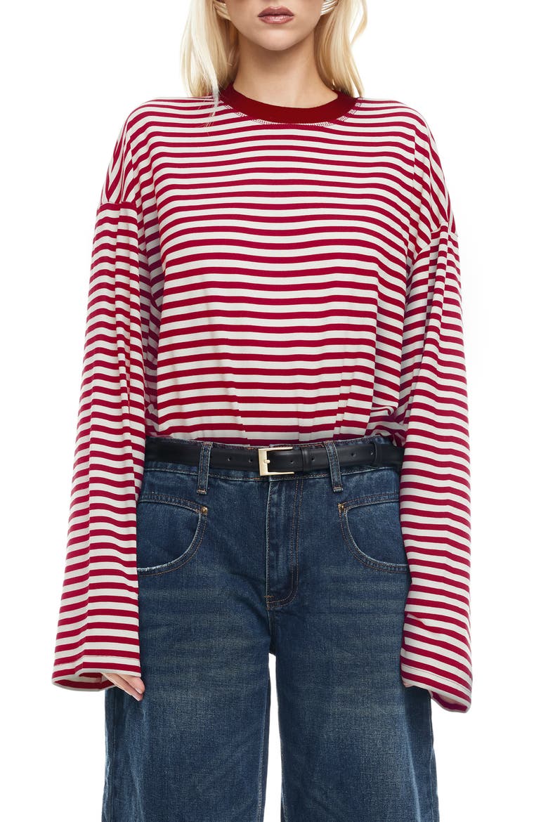 Bloom Stripe Top, Main, color, WINE STRIPE