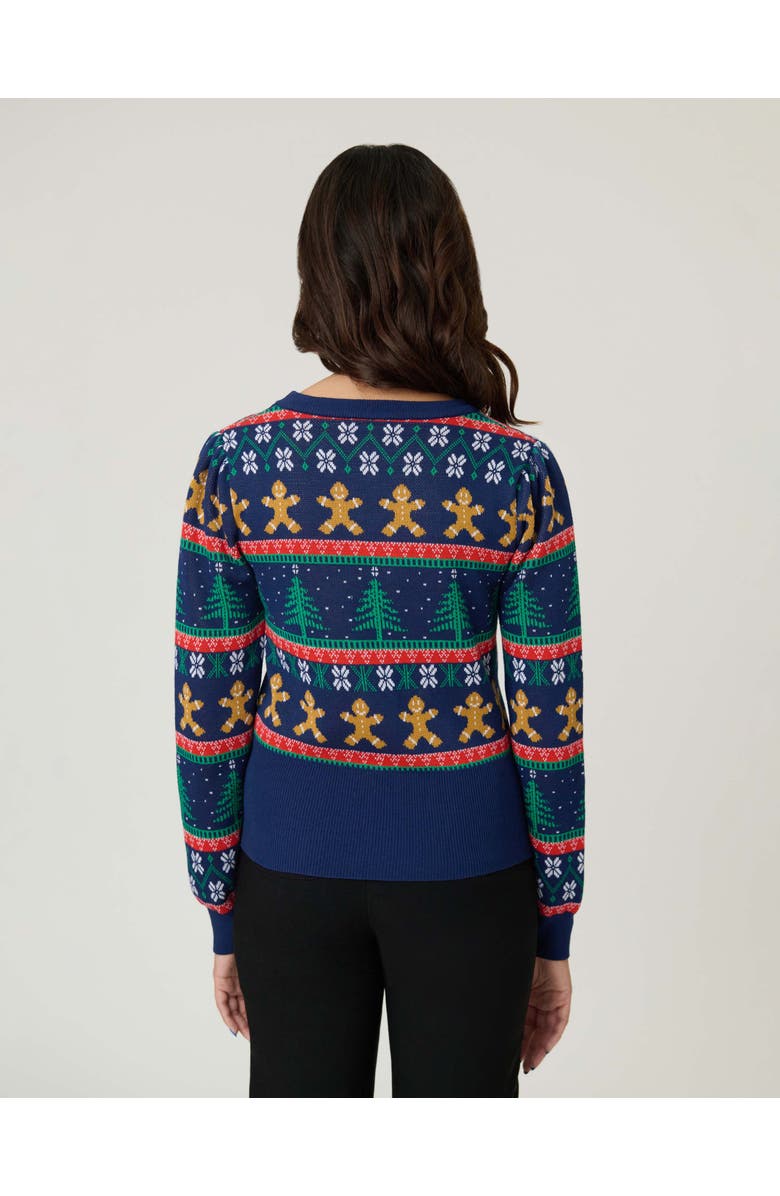Unique Vintage Long Sleeve Fair Isle Sweater, Alternate, color, Navy Gingerbread Print
