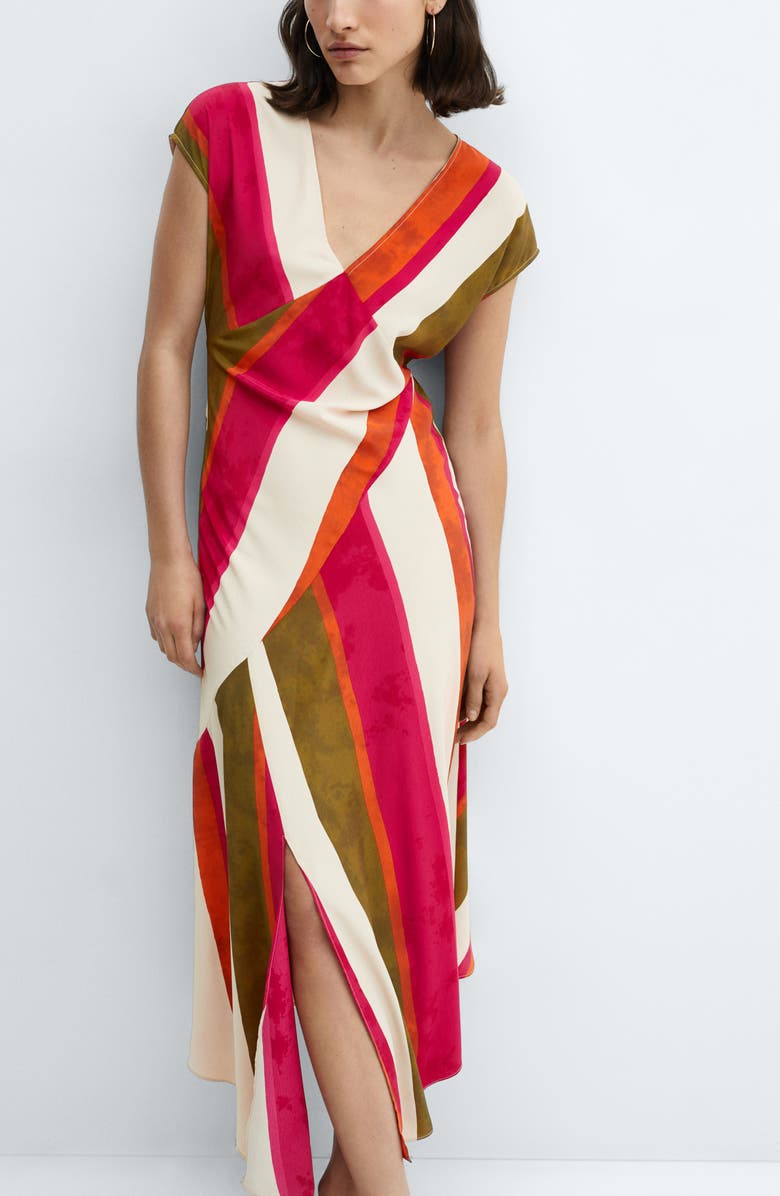 MANGO Cherry Stripe Asymmetric Hem Midi Dress, Alternate, color, 