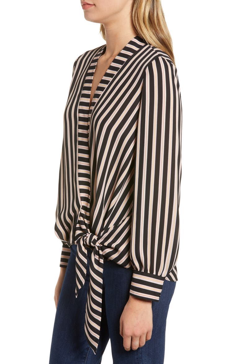 Tie Front Top, Alternate, color, BLACK ROCK DELICATE STRIPE