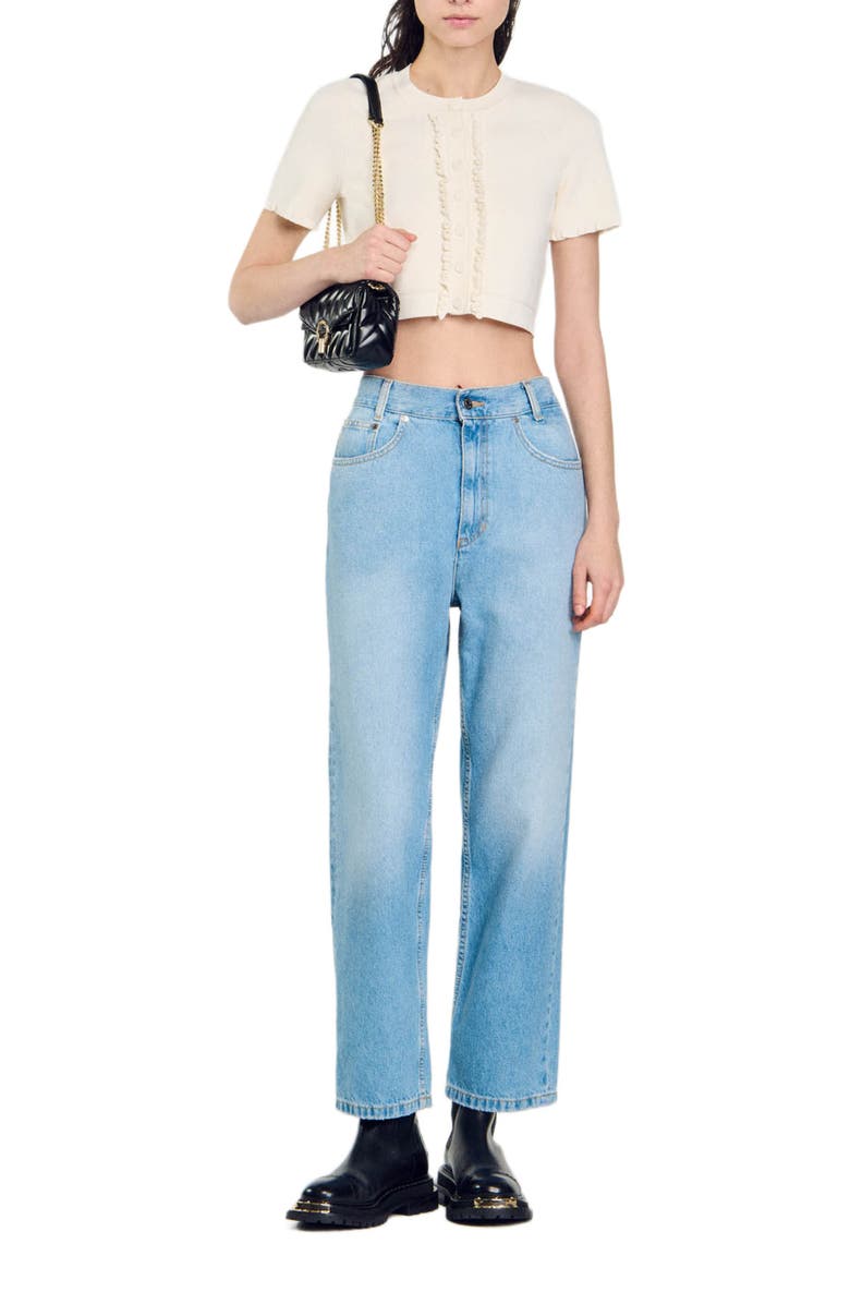 SANDRO Ruffled cardigan, Alternate, color, 