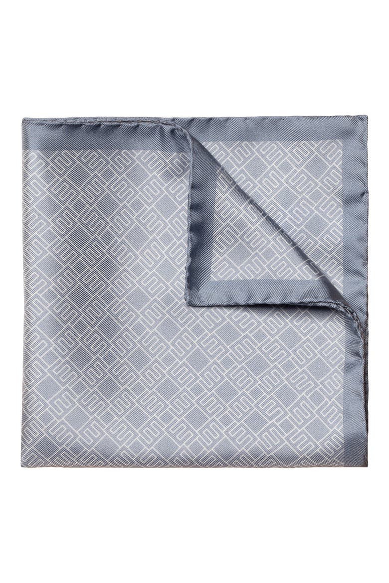 Geometric Print Silk Pocket Square, Main, color, BLUE/ GRAY