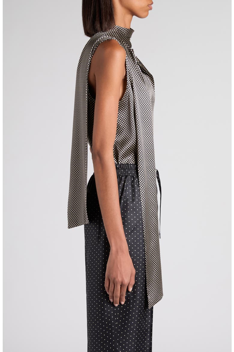 Sleeveless Lavalliere Stretch Silk Satin Top, Alternate, color, ZBLAW BLACK/ WHITE
