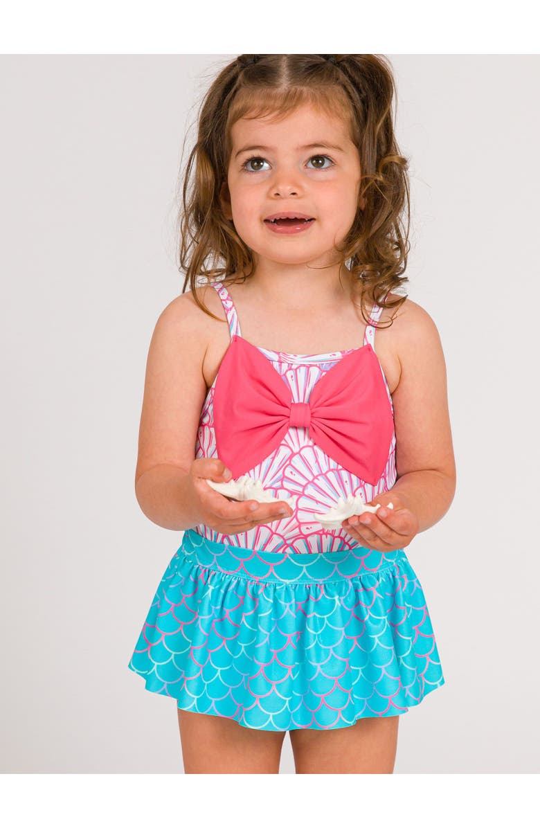 RuffleButts UPF50 Big Bow Skirted One Piece, Alternate, color, Pink Magical Mermaids