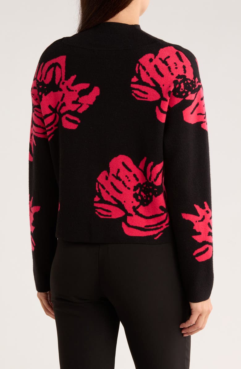 T Tahari Mock Neck Jacquard Sweater, Alternate, color, Black/ Striking Pink Floral