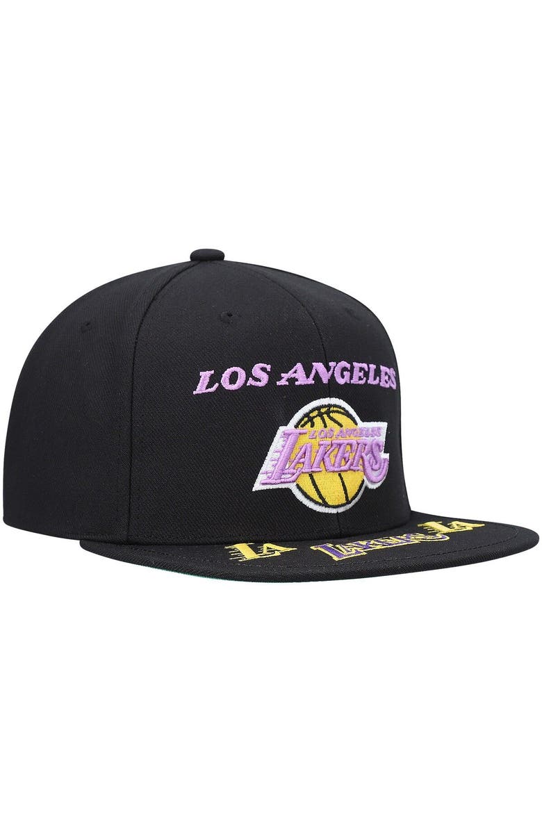Mitchell & Ness Men's Mitchell & Ness Black Los Angeles Lakers Hardwood Classics Front Loaded Snapback Hat, Alternate, color, 
