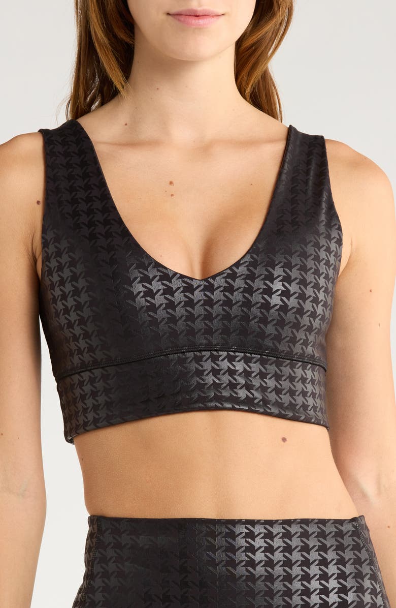 X by Gottex Rib Insert Activewear Bra, Main, color, Houndstooth