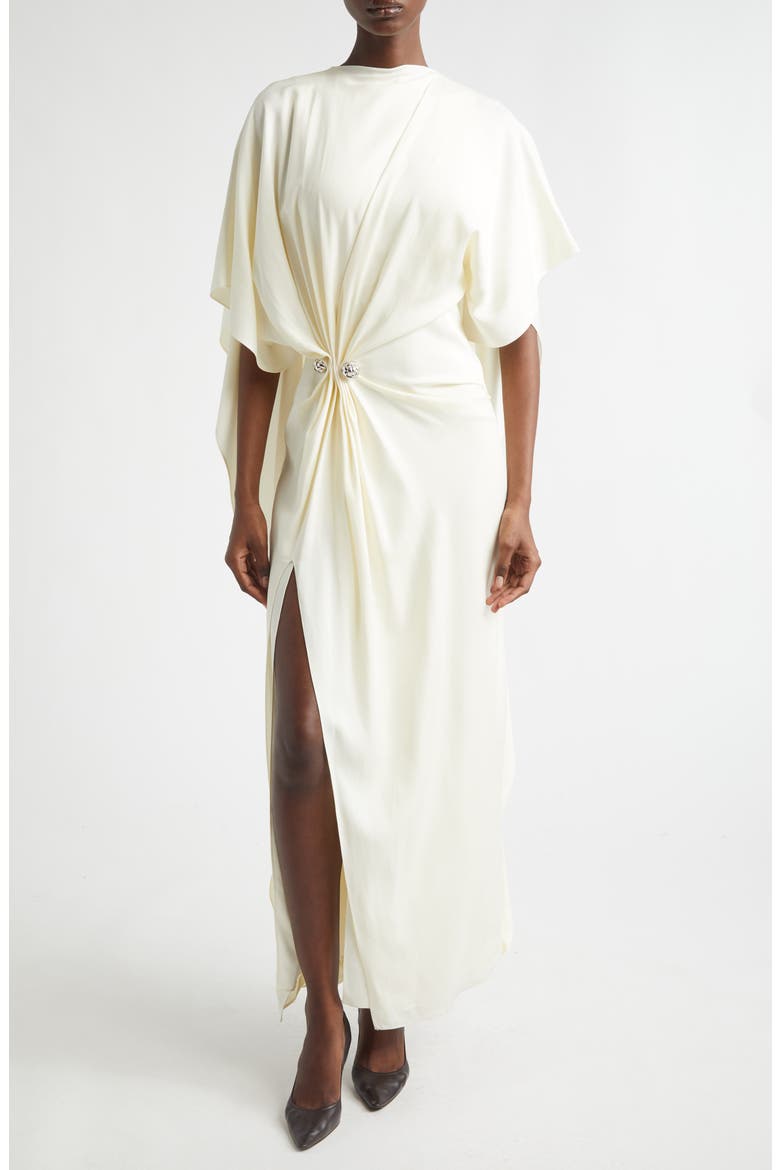 Lucia Draped Crepe Cape Evening Dress, Main, color, IVORY