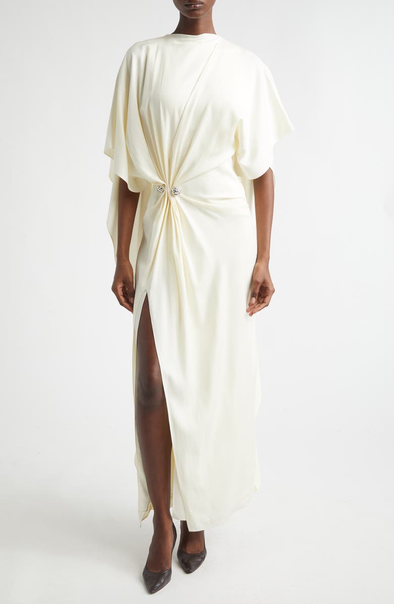 Brandon Maxwell Lucia Draped Crepe Cape Evening Dress, Main, color, Ivory