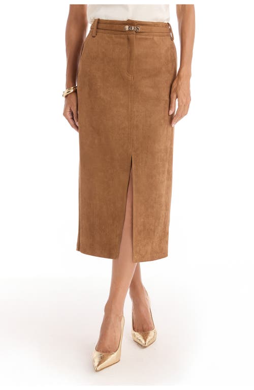 The Noli Shop Kendra Sueded Midi Skirt In Brown