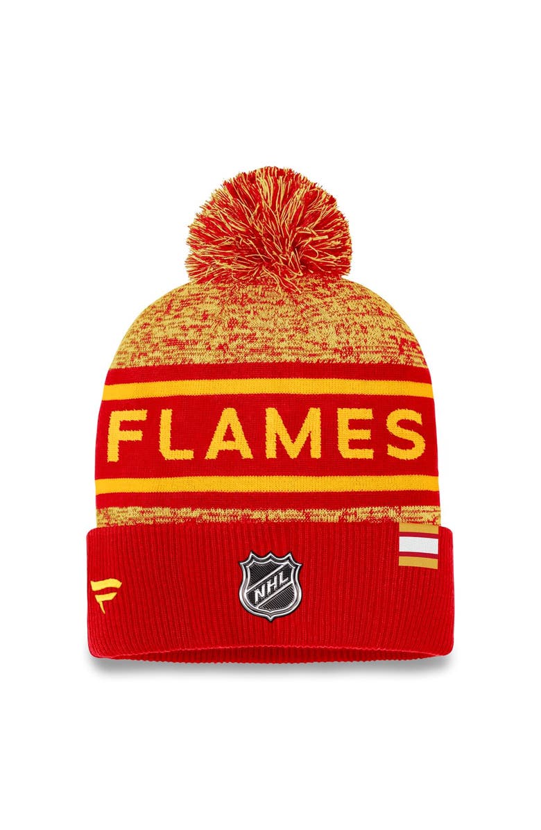 FANATICS Men's Fanatics Branded  Red/Yellow Calgary Flames Authentic Pro Cuffed Knit Hat with Pom, Alternate, color, 