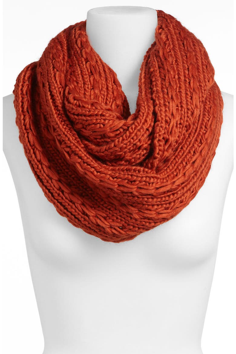 Cable Knit Infinity Scarf, Main, color, RUSTY