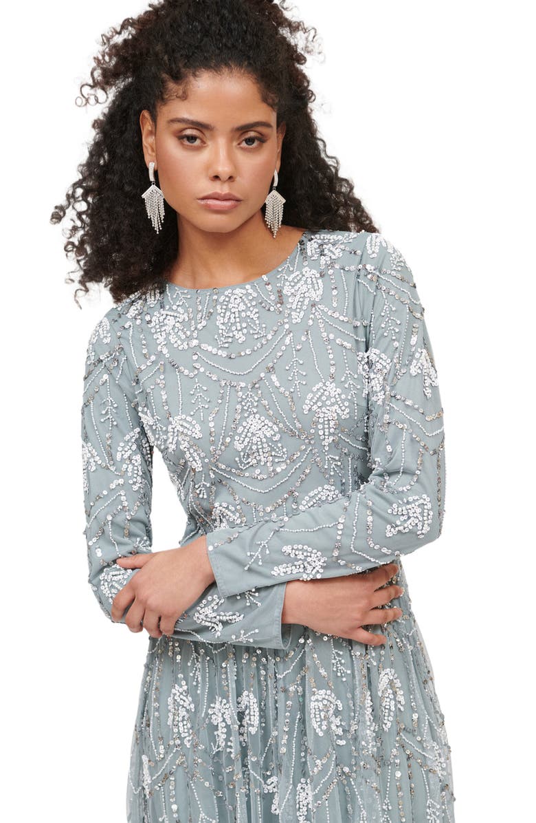 MARYISA Occasion Modest Embellished Sequin Beaded Floral Evening Maxi Dress, Alternate, color,