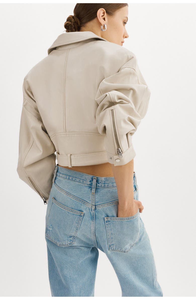 LAMARQUE DYLAN | 80's Leather Biker Jacket, Alternate, color, Bone
