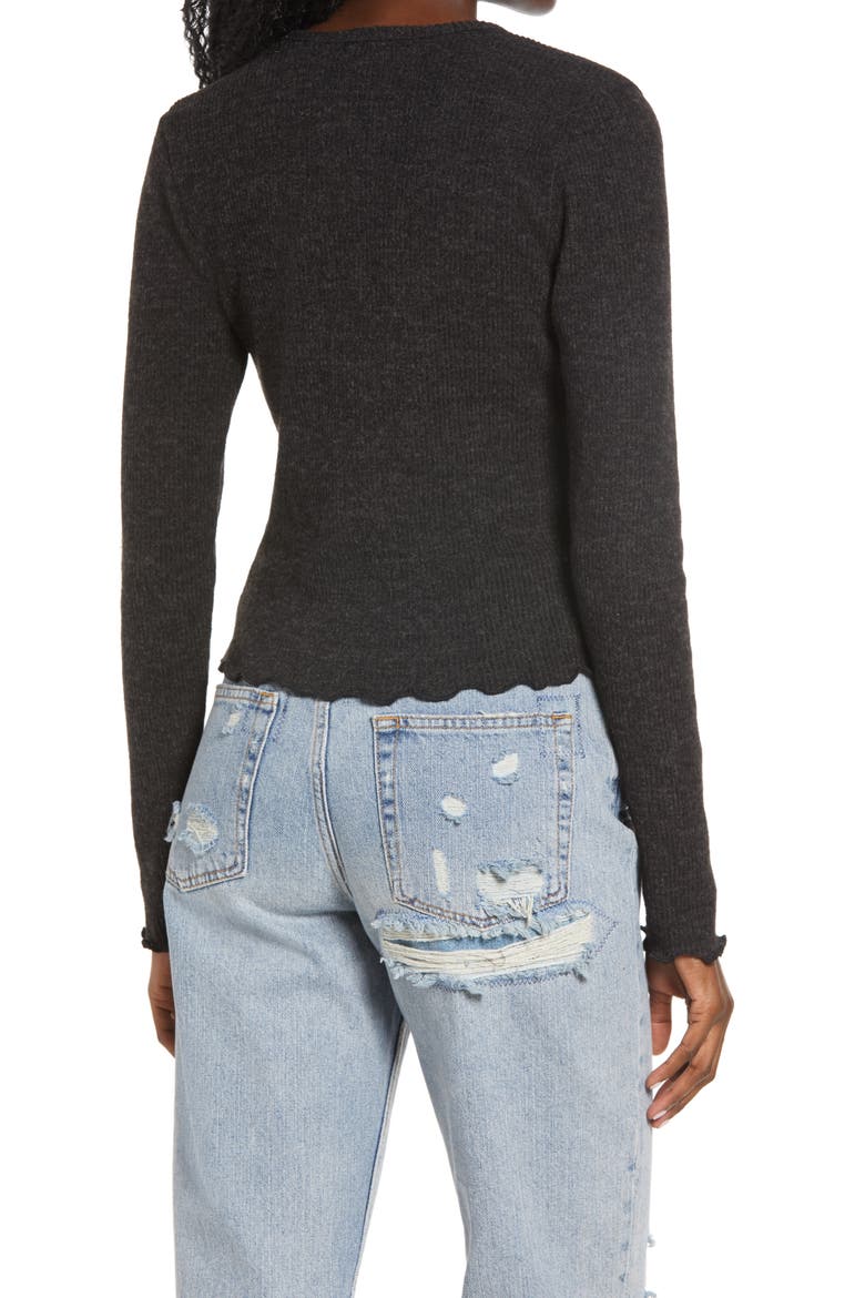 Crop Lettuce Edge Cardigan, Alternate, color, CHARCOAL