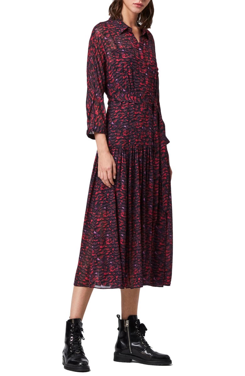 AllSaints Eley Plume Midi Dress, Alternate, color, 