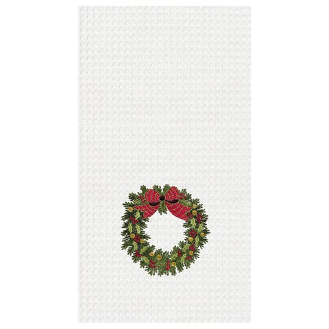 Holiday Wreath Waffle Weave Kitchen Towel