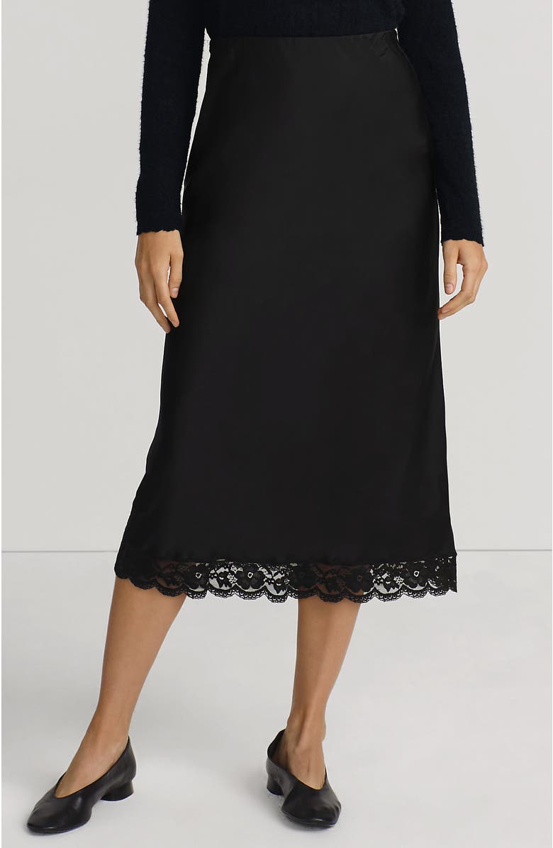 Lands' End Satin Lace Trim Midi Skirt, Main, color, 