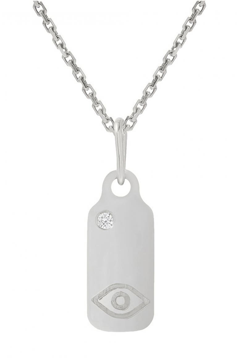 Icons - Evil Eye Diamond Dog Tag Necklace, Main, color, WHITE GOLD