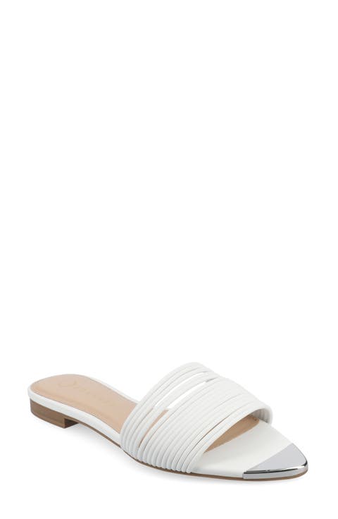 Feather Faux Leather Slide Sandal (Women)