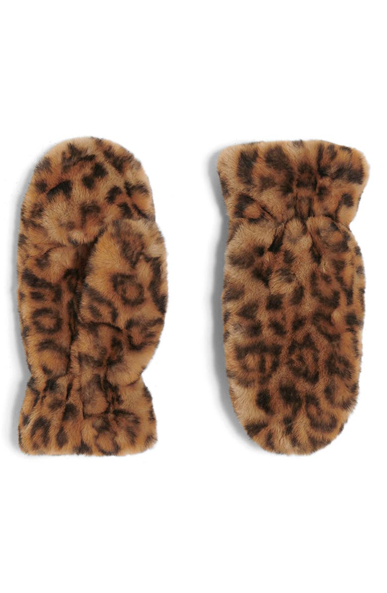 Apparis Coco Leopard Faux Fur Gloves, Main, color, Leopard