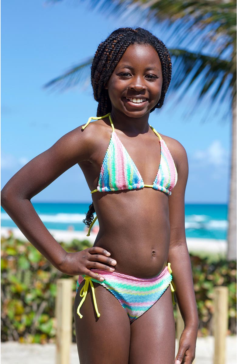 NESSI BYRD Rainbow Striped Triangle with Side-Tie Details Two-Piece Bikini, Alternate, color, Multicolor